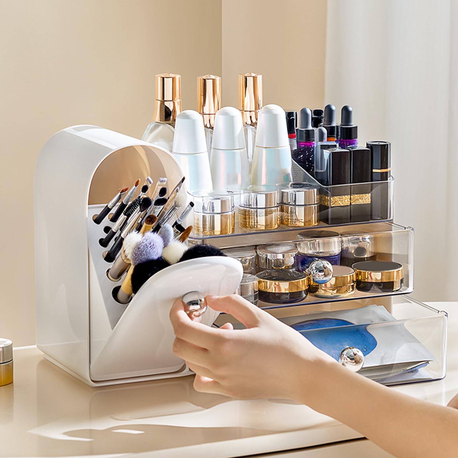 Organisateurs de maquillage, avec porte-pinceaux de maquillage, organisateurs de maquillage, de soins de la peau, rouge à lèvres, vernis à ongles, vitrine cosmétique