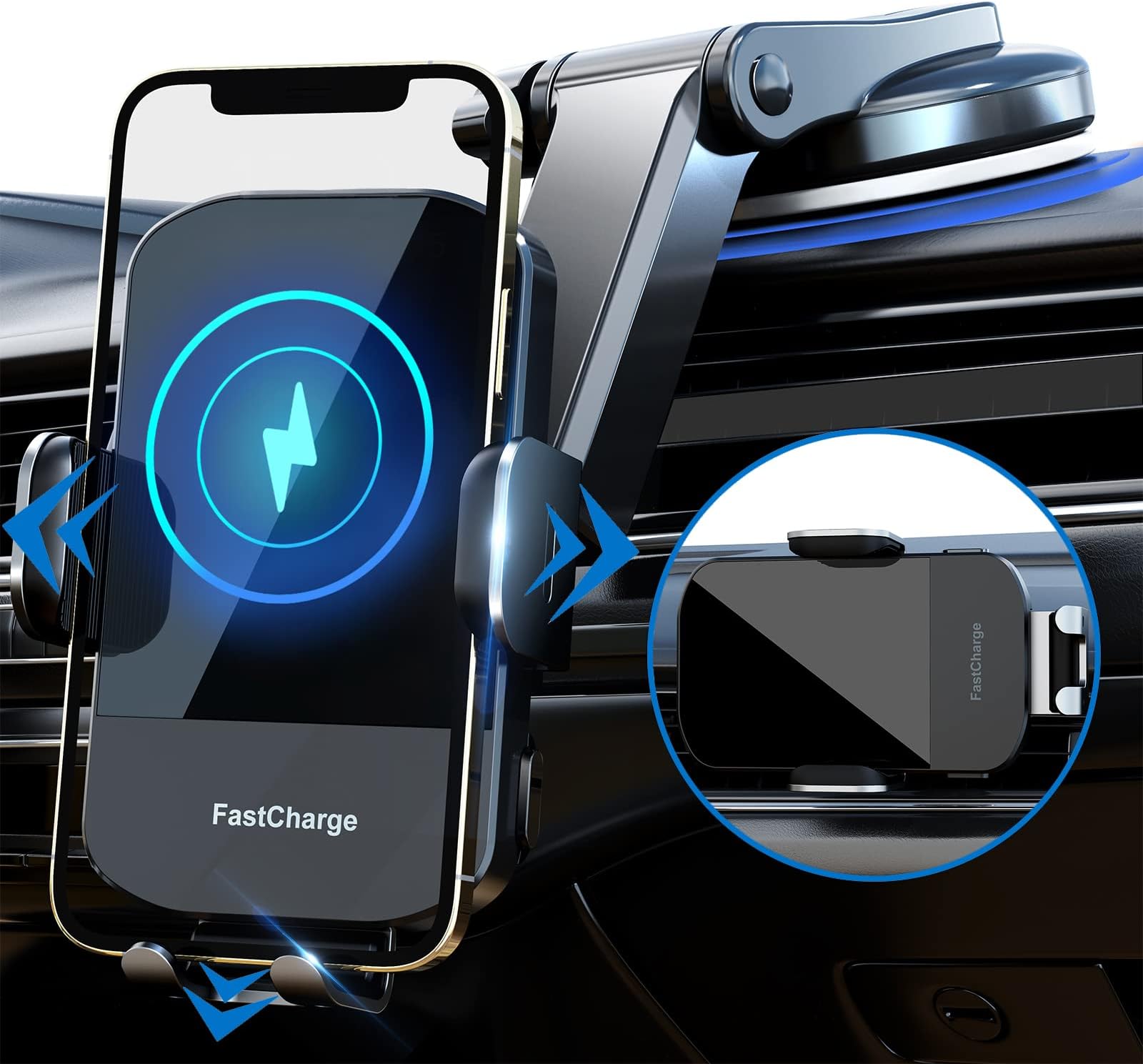 CHGeek15W Wireless Car Charger - Smart & Fast Charging, Enhanced Suction Power, Robust Auto-Clamping for Secure Mounting - Perfect for iPhone 15/14/13/12 & Samsung Galaxy S23/S22/S20, etc