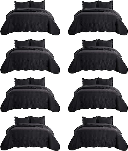 IR Imperial Rooms 8 Pack Quilt King Size Bedding (106" x 96") - Bulk Wholesale for Hotels, Guest Bedroom & Airbnbs - Lightweight Microfiber Reversible Embossed Quilts Bedspread (Black)