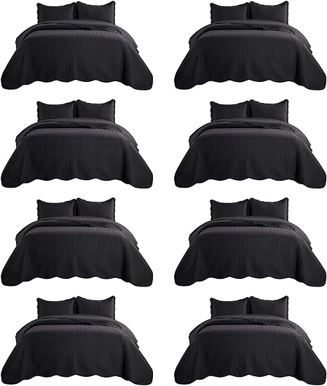 IR Imperial Rooms 8 Pack Quilt King Size Bedding (106" x 96") - Bulk Wholesale for Hotels, Guest Bedroom & Airbnbs - Lightweight Microfiber Reversible Embossed Quilts Bedspread (Black)