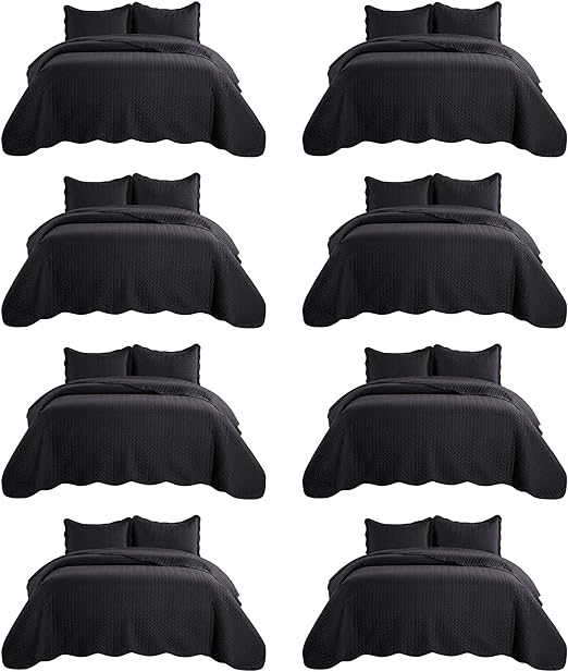 IR Imperial Rooms 8 Pack Quilt King Size Bedding (106" x 96") - Bulk Wholesale for Hotels, Guest Bedroom & Airbnbs - Lightweight Microfiber Reversible Embossed Quilts Bedspread (Black)