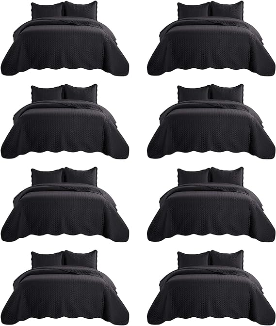 IR Imperial Rooms 8 Pack Quilt King Size Bedding (106" x 96") - Bulk Wholesale for Hotels, Guest Bedroom & Airbnbs - Lightweight Microfiber Reversible Embossed Quilts Bedspread (Black)
