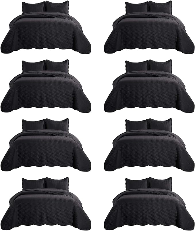IR Imperial Rooms 8 Pack Quilt King Size Bedding (106" x 96") - Bulk Wholesale for Hotels, Guest Bedroom & Airbnbs - Lightweight Microfiber Reversible Embossed Quilts Bedspread (Black)