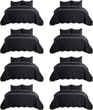IR Imperial Rooms 8 Pack Quilt King Size Bedding (106" x 96") - Bulk Wholesale for Hotels, Guest Bedroom & Airbnbs - Lightweight Microfiber Reversible Embossed Quilts Bedspread (Black)