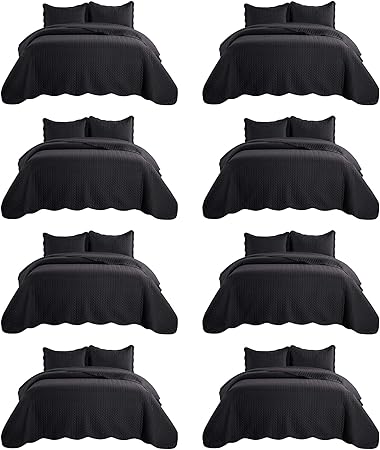 IR Imperial Rooms 8 Pack Quilt King Size Bedding (106" x 96") - Bulk Wholesale for Hotels, Guest Bedroom & Airbnbs - Lightweight Microfiber Reversible Embossed Quilts Bedspread (Black)