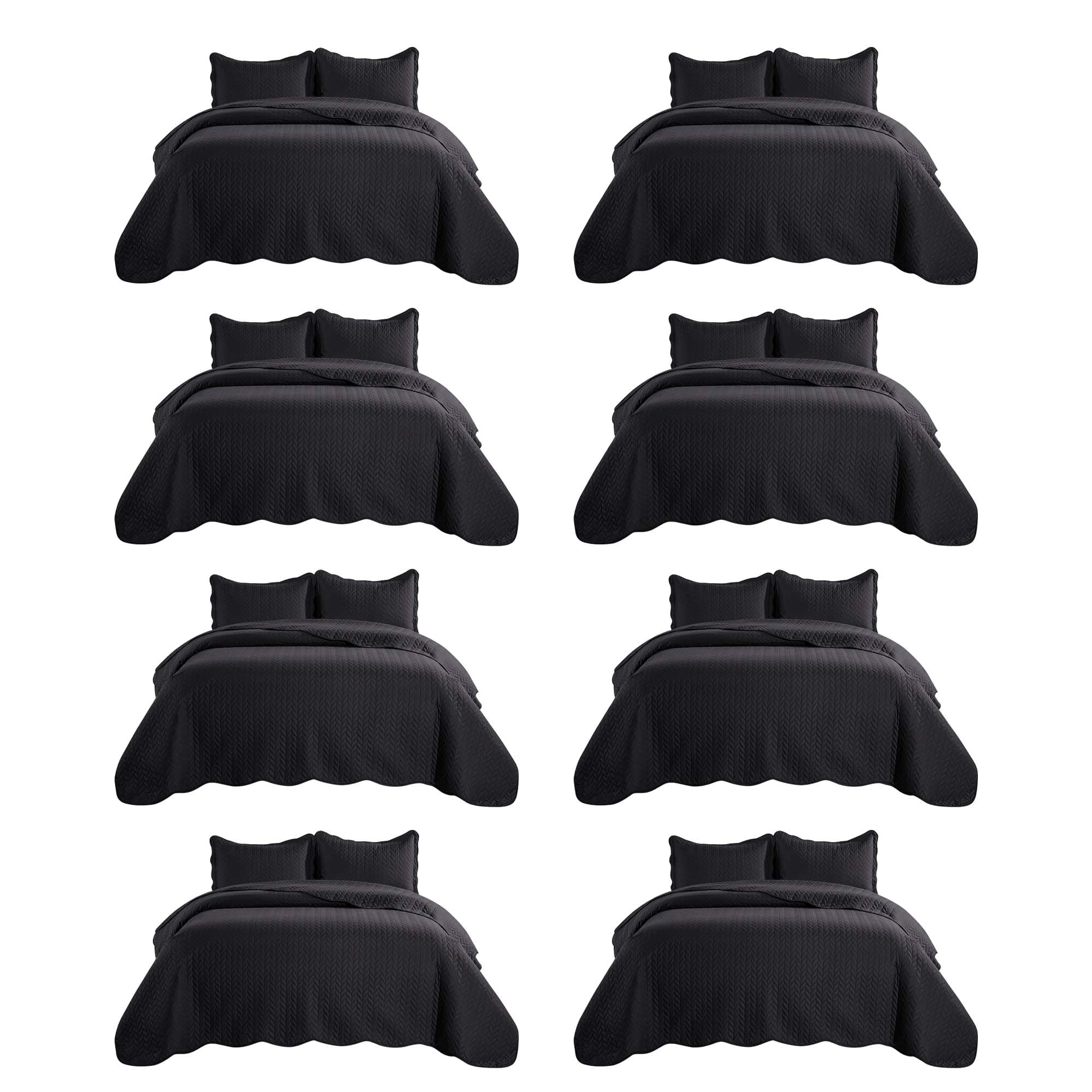 IR Imperial Rooms King Quilt Black Leaf 8 Pack for Hotel Guest Bedroom