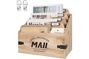 4-Slot XL Mail Organizer: Wood Rustic Country Farmhouse Desktop Decor