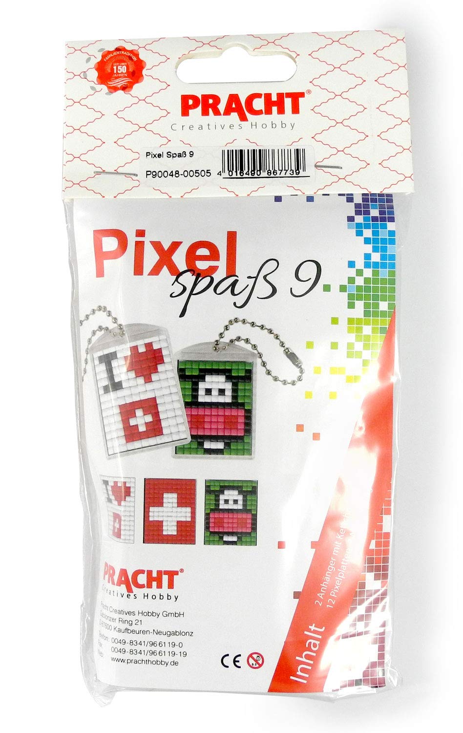 Pracht Creatives Hobby P90048-00505 Fantasie Pixel Fun Craft Set 9, for 2 Lockets, Keyrings, Boys and Girls, as a Small Gift, Bag, for Children's Birthday Parties, Multicoloured