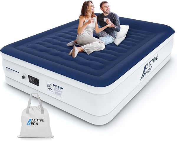 Active Era Dmuchany Materac Samopompujący Podwójny Dwuosobowy 200×150 cm, Duży Rozmiar, z Wbudowaną Pompą Powietrza i Poduszką Wytrzymały Wodoodporny Elektryczny do Domu Namiotu Spania Auta Kempingowy