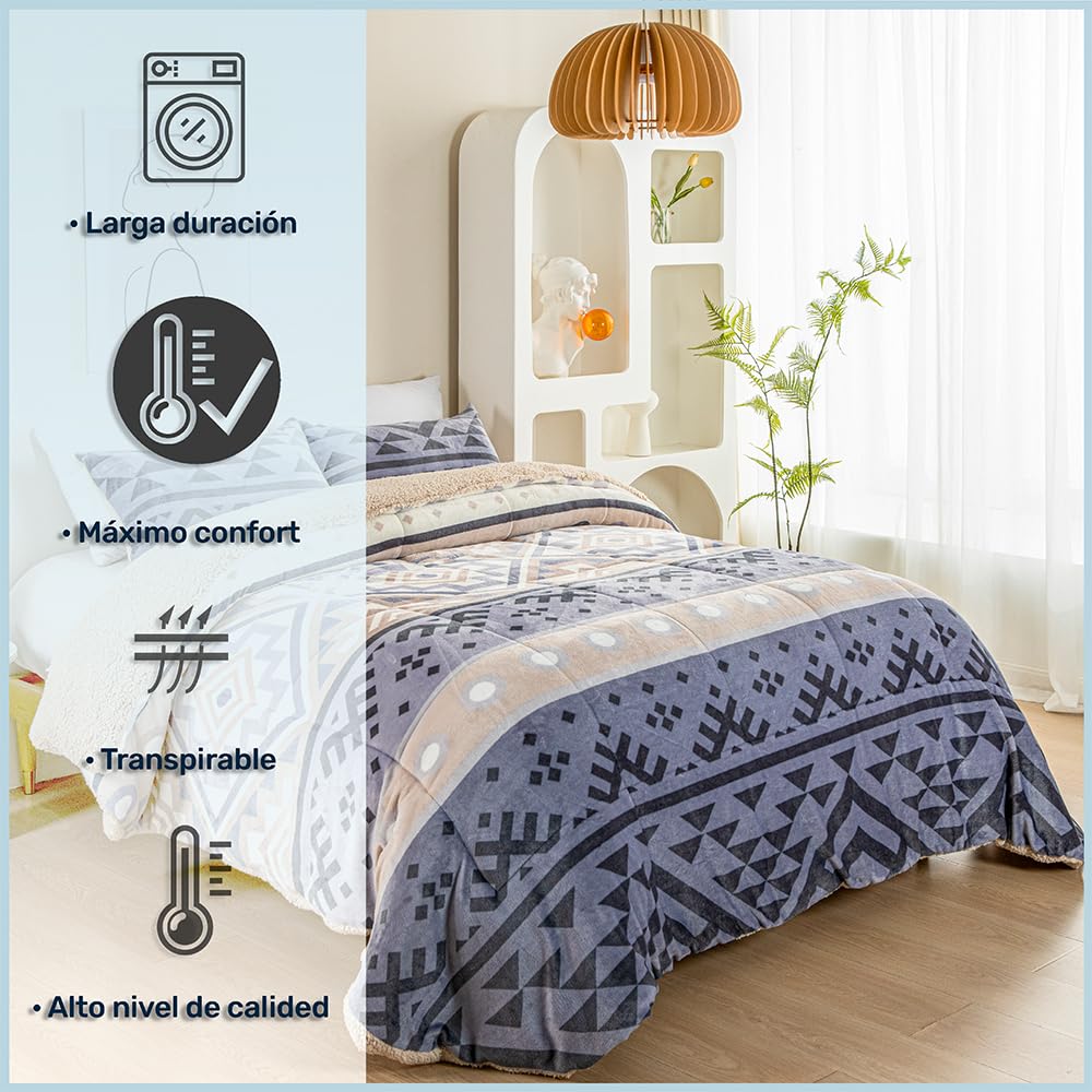 DECASATEXTIL®- Edredón nórdico Borreguito/Sherpa Borreguito de Alta Calidez - Tacto ultrasuave, cómodo, Ligero-Disponible en Varios Modelos. (Mel Gibson, Cama 150/160cm-250x260cm)