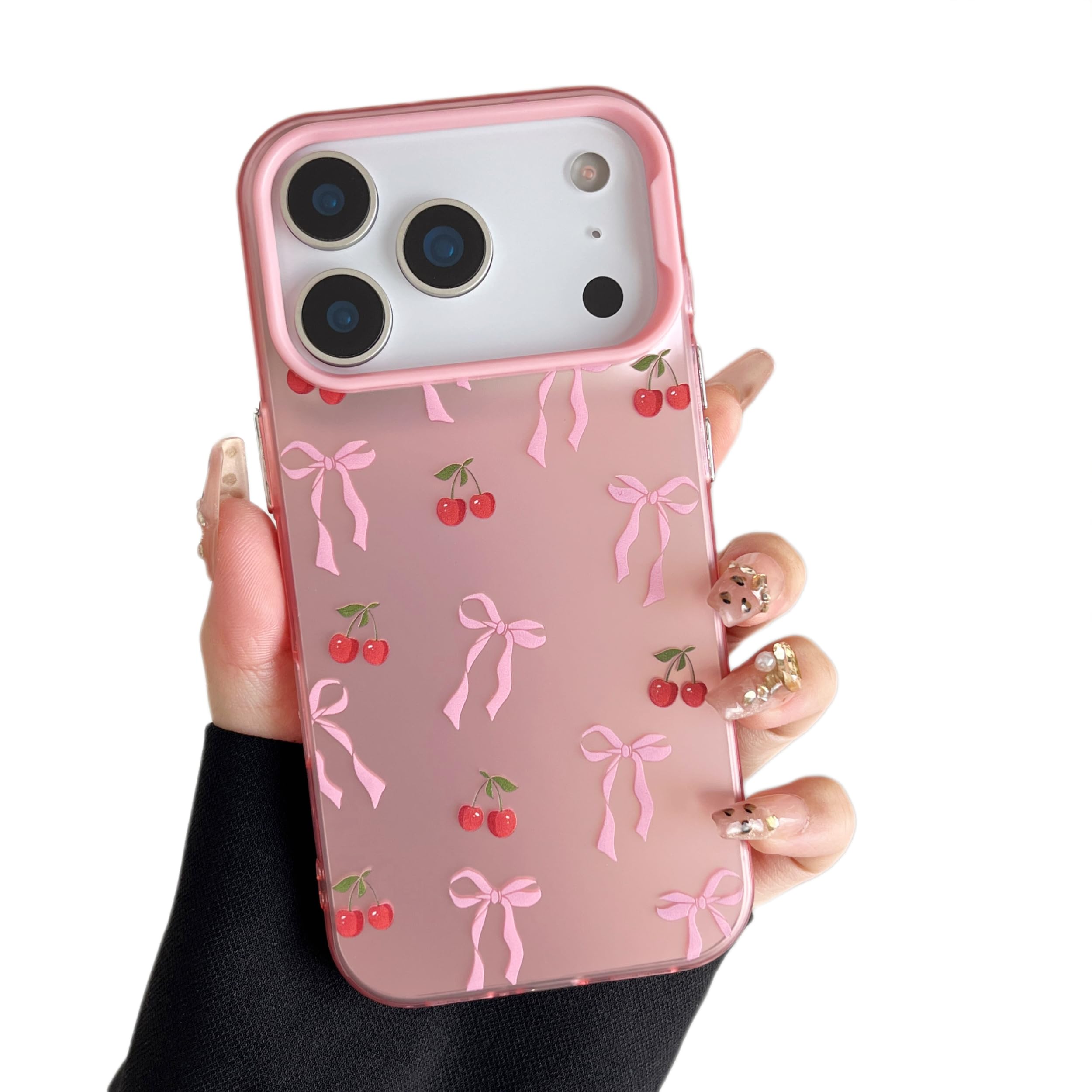 ZTOFERA for iPhone 17 Pro Max Case,Cute Pink Ribbon Bow Tie Aesthetic Phone Case,Trendy Slim Hard IMD Shockproof Protective Bumper Phone Cover for Women Girls,Cherry