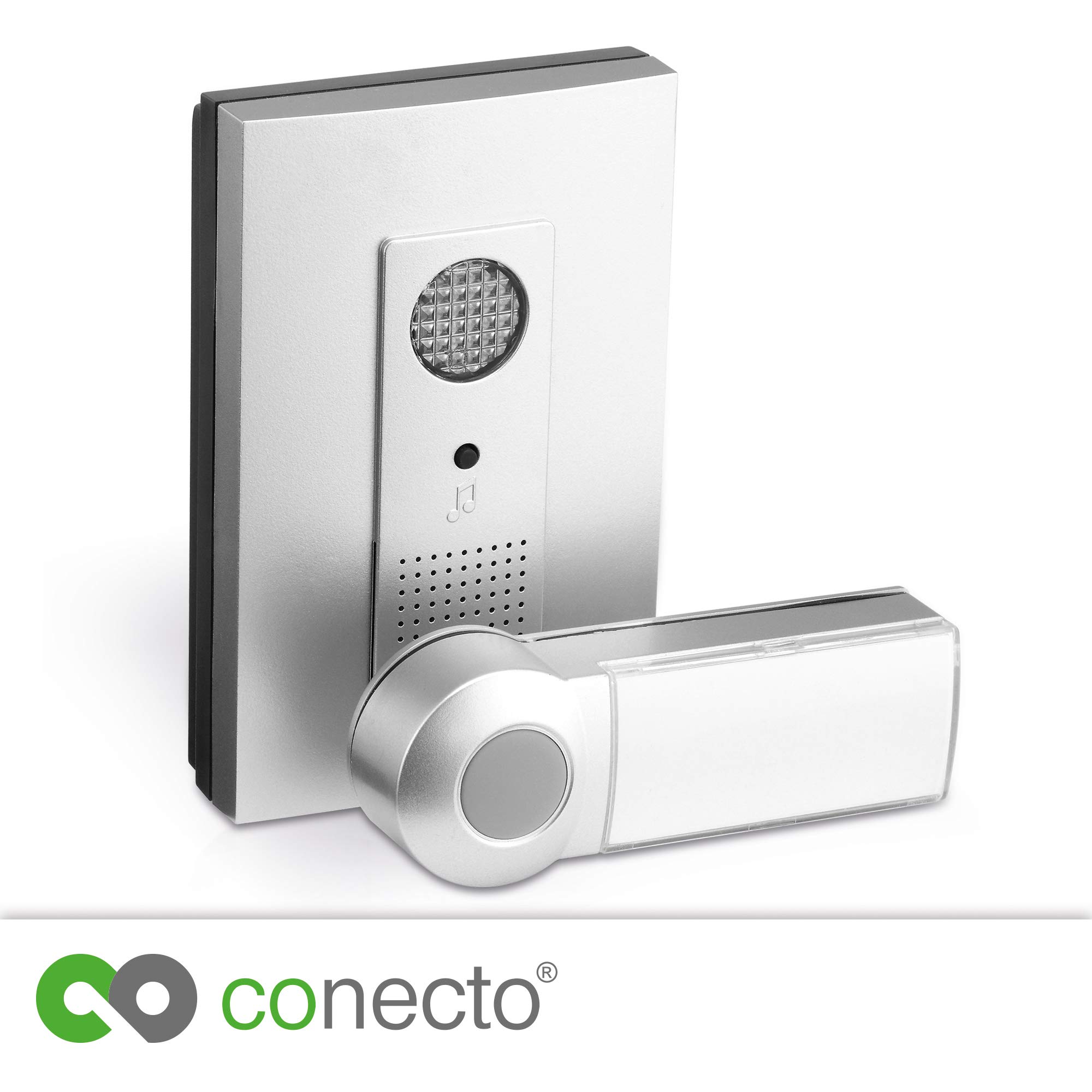 conecto Juego de Timbre inalámbrico, pulsador y Timbre, Alcance de 100 Metros, 16 Tonos de Llamada, inalámbrico, Funciona con Pilas, Plateado