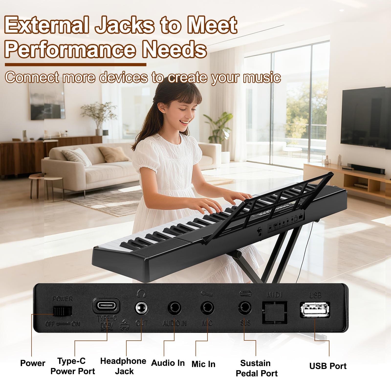 Elektronische Keyboard Piano, Bluetooth Faltbare 61 Tasten Digitale Klavier mit Netzadapter, Pedal, Notenständer, Aufkleber, Tragetasche, Geschenk für Anfänger