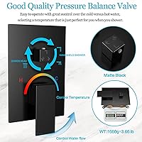 Vista 7 de Sistema de ducha de lluvia, juego de grifo de ducha de 12 pulgadas con boquilla de bañera, juego de grifos de ducha de cascada montado en la pared