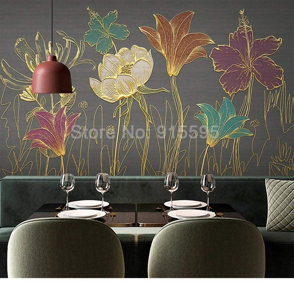 Papier peint mural 3D luxe relief doré WLLLO 400x280 cm