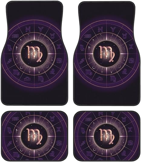 Funny Virgo Four-Piece Car Front and Rear Mats, Washable Crystal Velvet Universal Car Mats Suitable for Cars, SUV, Trucks, Sedans