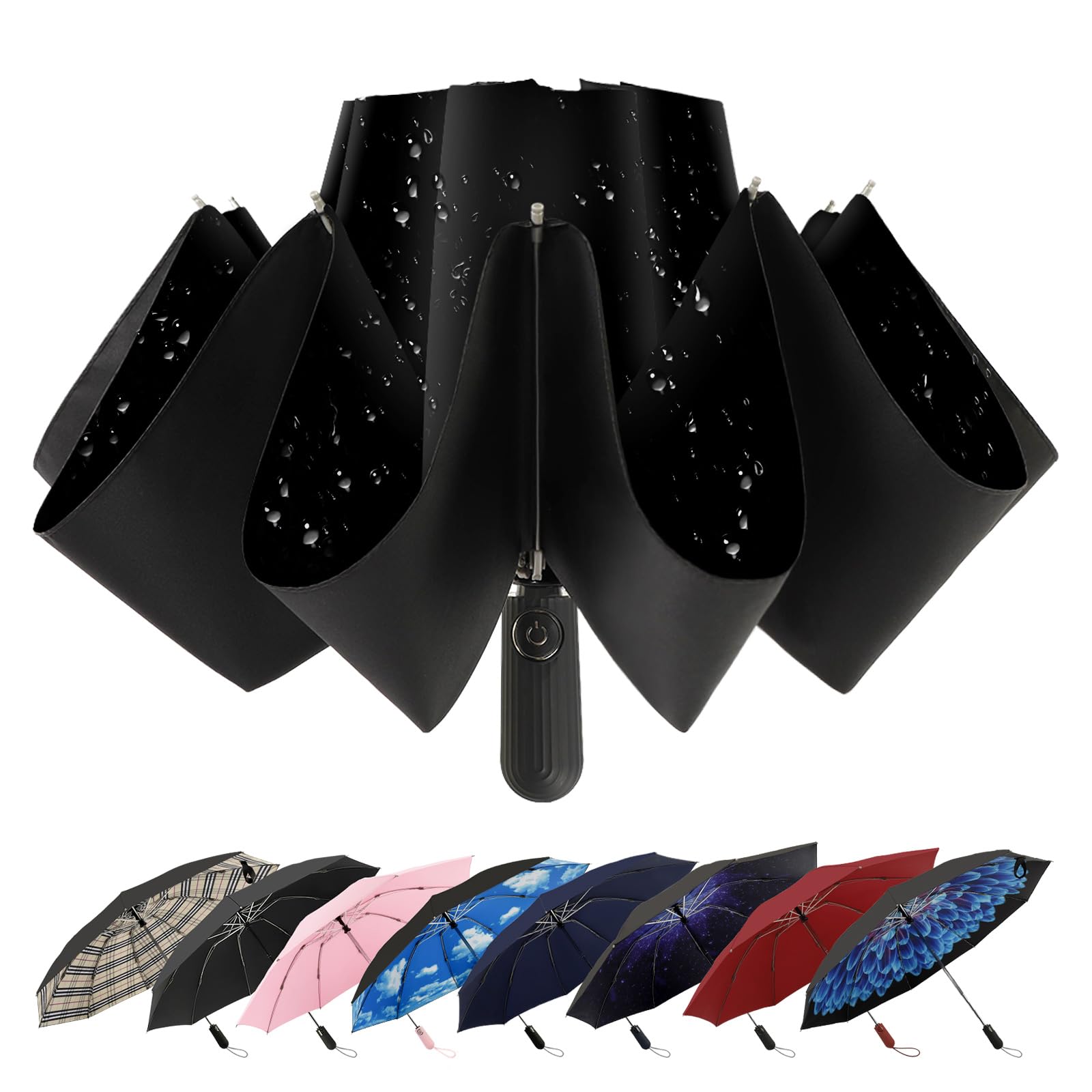 ZDSSMCompact Inverted Travel Umbrella, Automatic Open Close, 9-Rib 46 Inch Windproof Umbrella, Waterproof UPF 50+, Portable Umbrellas for Men, Women, Travel, and Daily Use