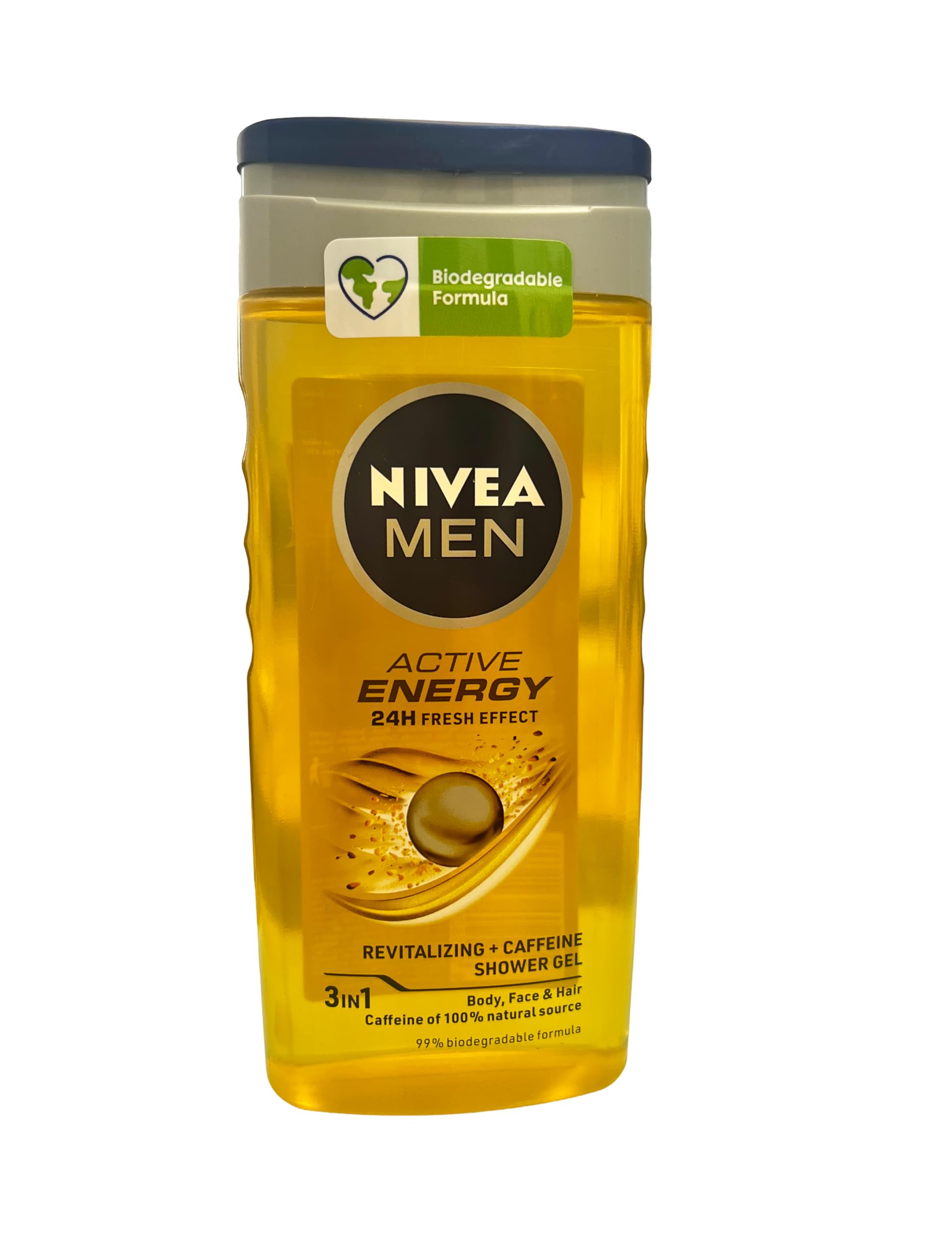 NIVEAMEN Active Energy Shower Gel (250ml), Refreshing Shower Gel with Natural Caffeine, Revitalising Shower for Body, Face and Hair