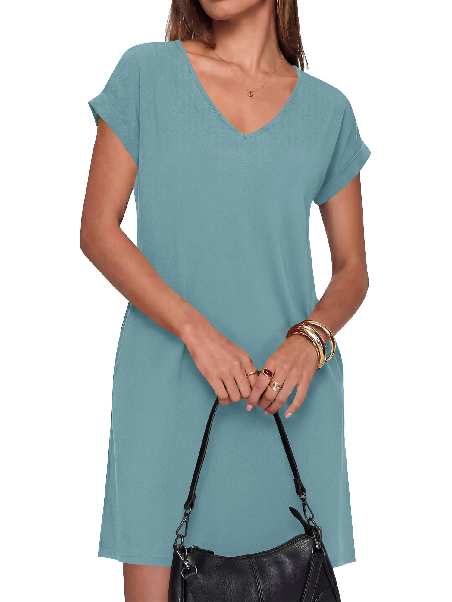 BTFBM Womens Summer Dresses 2026 Pockets Short Sleeve Loose Nightgowns Pajama Beach Vacation Casual Spring T Shirt Dress