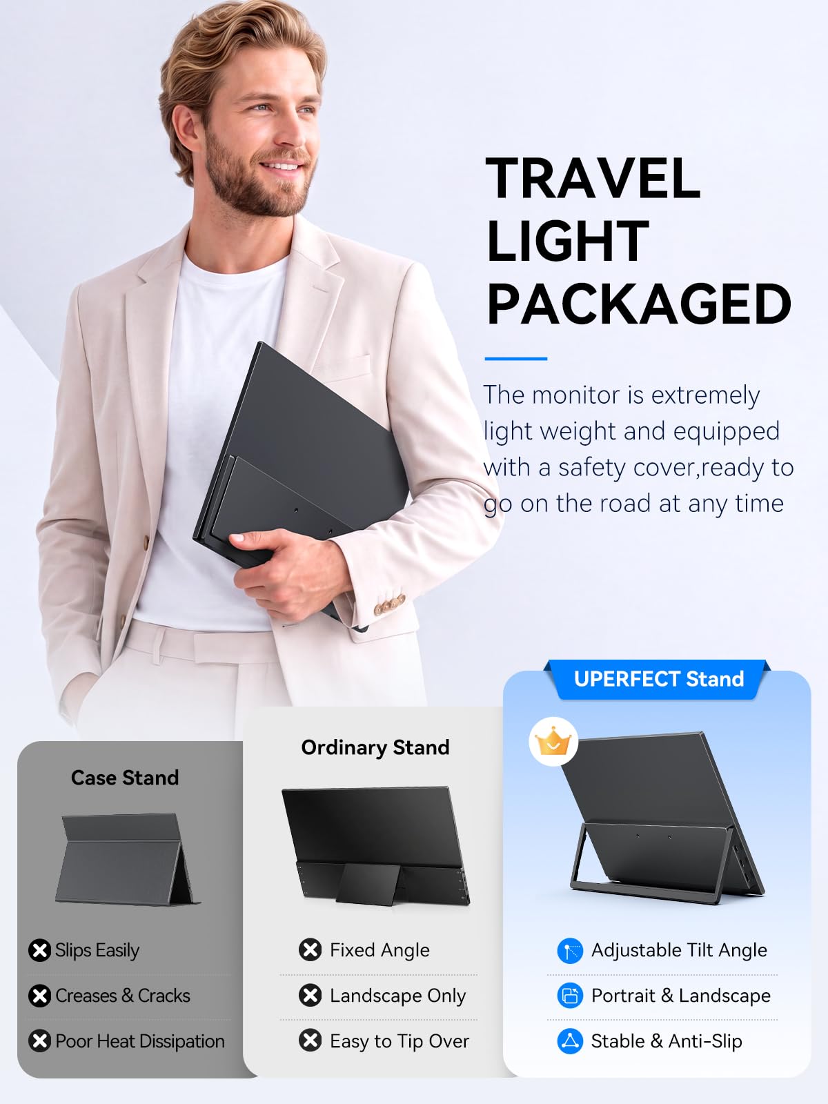 UPERFECT Przenośny monitor dotykowy 15,6 cala Ultracienki 125% sRGB 2000:1 Przenośny wyświetlacz USB C FHD 1080P Drugi monitor do laptopa/PC/telefonu/konsoli do gier, obsługa VESA