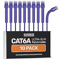 Vista 15 de Everest - Cables de conexión Ethernet Cat6a Ultra Slim de 1 pie (paquete de 24 unidades), color blanco, cable de conexión Cat 6a de 10 GB, cable