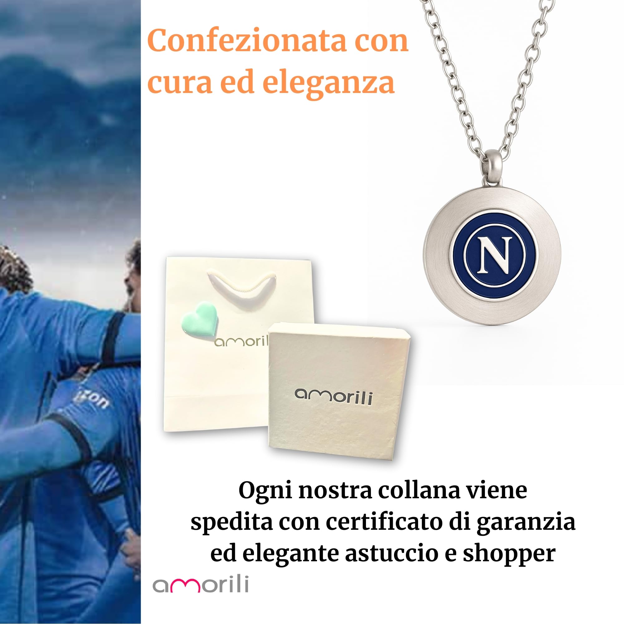 Collana Uomo Acciaio Smaltato – Ciondolo Commemorativo Squadra di Calcio Partenopea | Gioiello Tifosi | Idea Regalo Fan Calcio