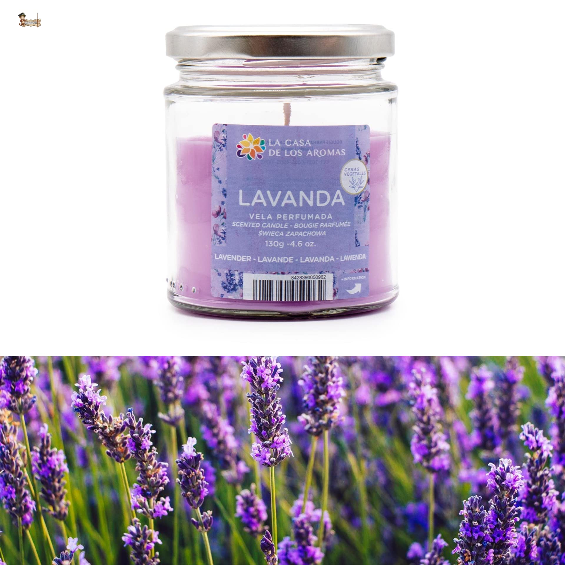 BricoLoco.com Świeca aromatyczna 130gr z pokrywką, zapachowy odświeżacz powietrza Olejki eteryczne, Świeca zapachowa lawendy. (5)