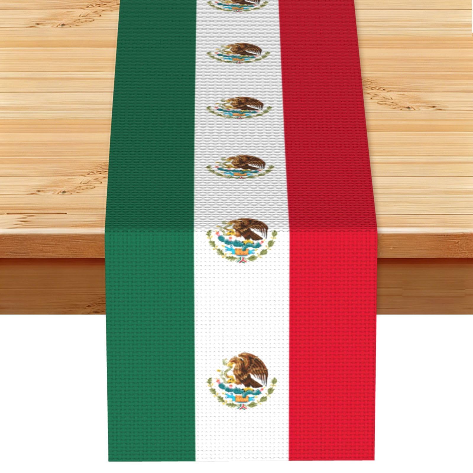 Flag of Mexico Printed Dining Table Runner 13x72 Inch, Non-Fading Decor for Kitchen Dresser Fireplace Mantel