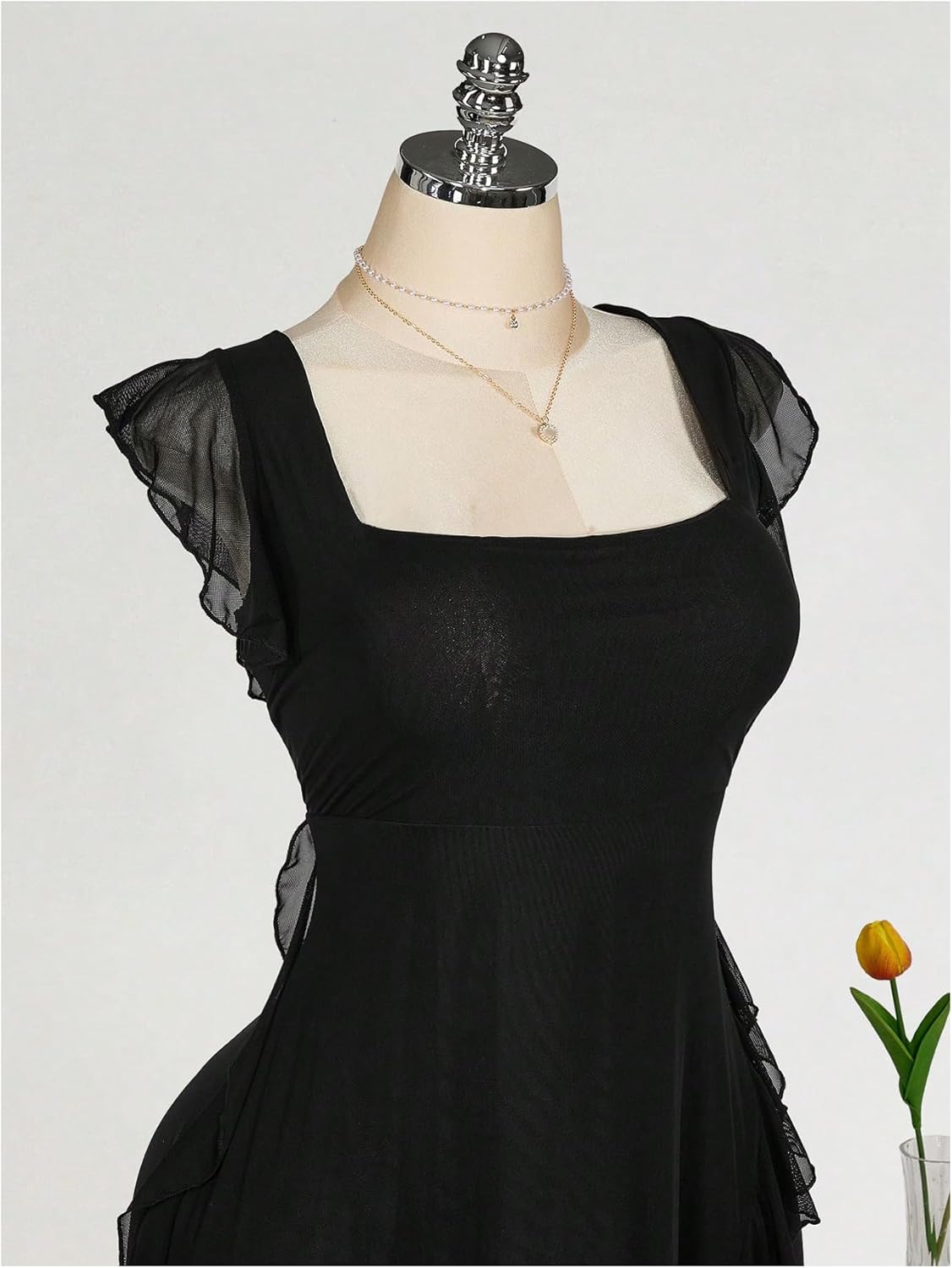 Milumia Women's Plus Size Mesh Cap Sleeve Ruffle Maxi Dress Square Neck High Slit Wedding Party Dresses - Image 2