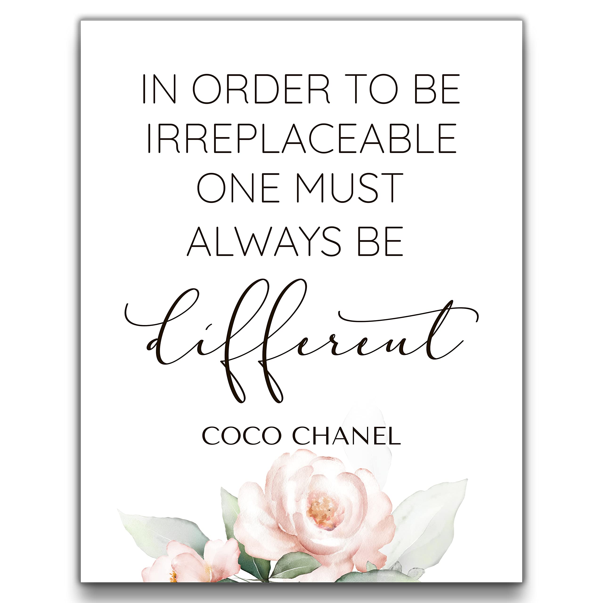 One must always be Different | Coco Chanel Quote Wall Art | 11x14 UNFRAMED Black, White, Green Art Print | Contemporary, Positive, Inspirational, Famous Quotes, Botanical Home Decor