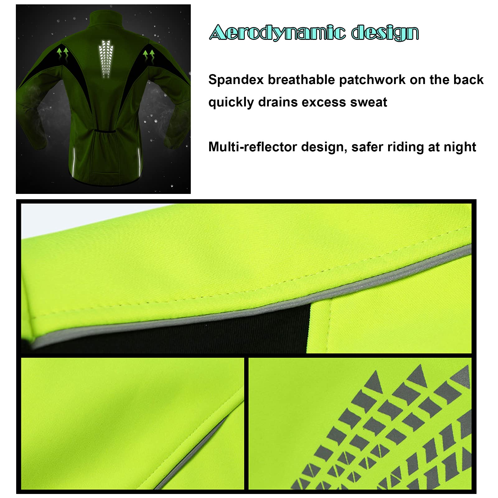 Giacca Ciclismo Uomo, Top Ciclismo Autunno Inverno, Cappotto Softshell Riflettente Antivento Impermeabile, Fodera Pile Termico Traspirante Capispalla Bici