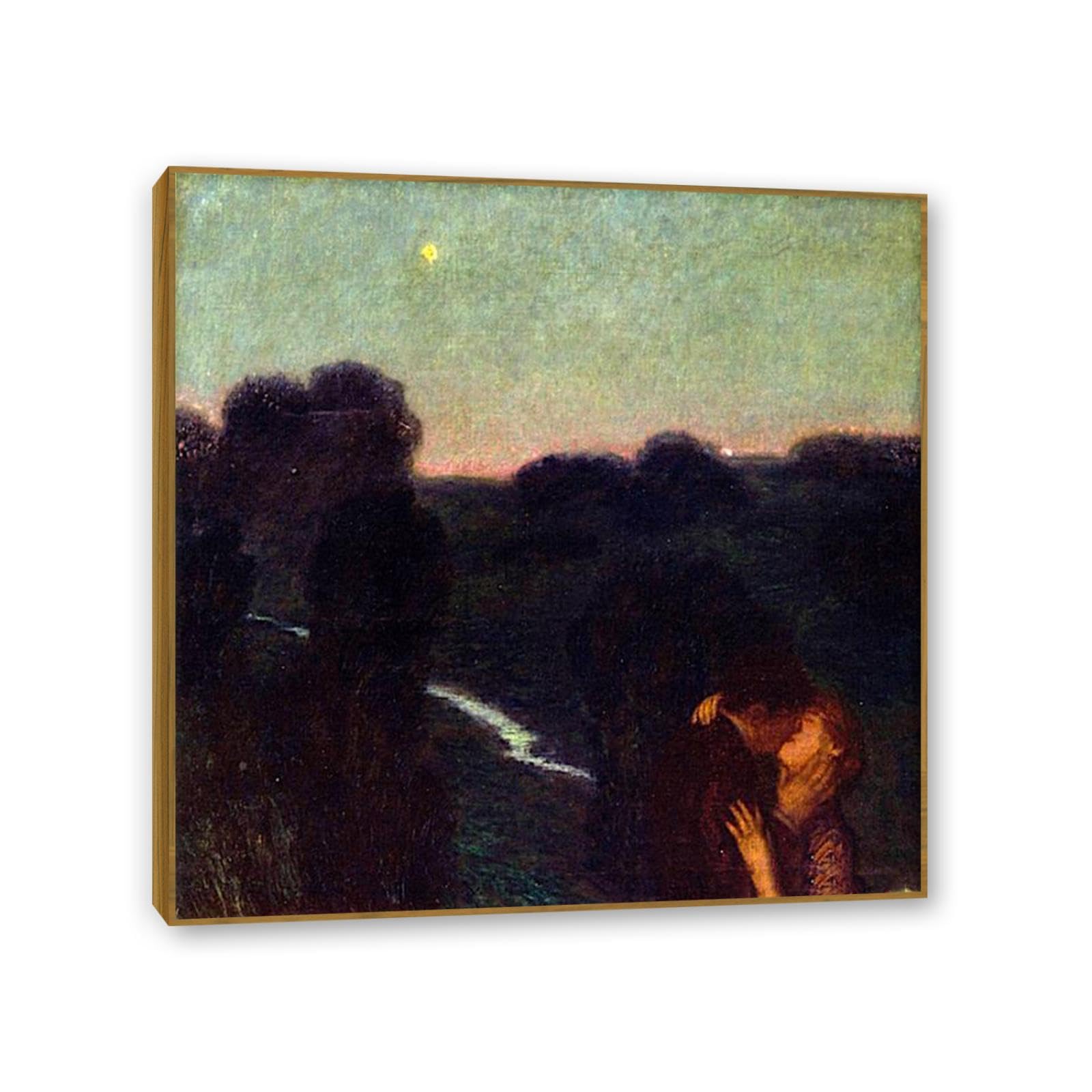 Hau3sh3a Franz von Stuck Wall Art Print Evening Star Famous Giclees Franz Stuck Picture Artwork Wall Decor for Living Room Bathroom Office 30x30cm(12x12in) Teak frame