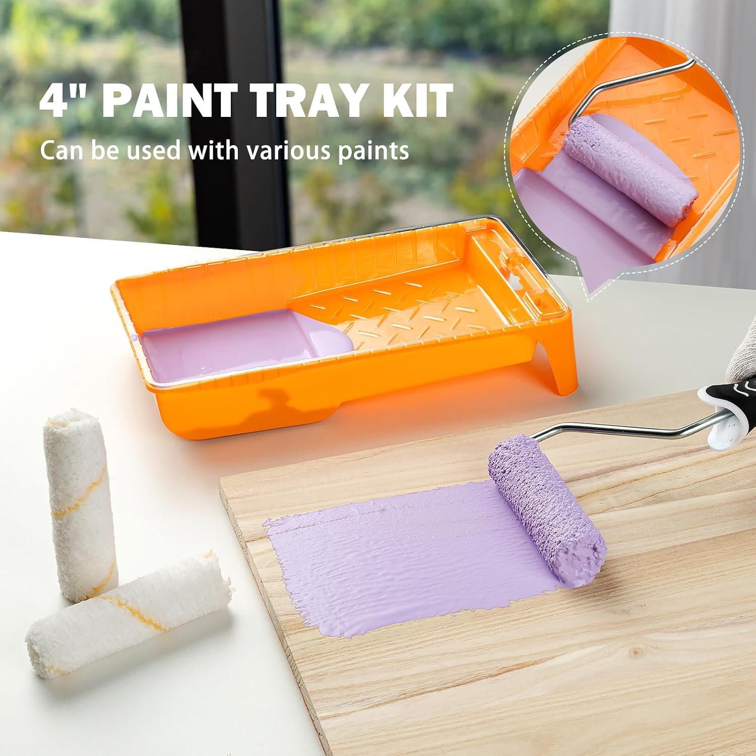 Mister Rui 4 Inch Paint Tray and Liners, Disposable Mini Paint Tray Liners | Small Paint Pan with Liners, 4 Inch Roller Tray Liners, 21 Pieces for Home Decor, House Painting