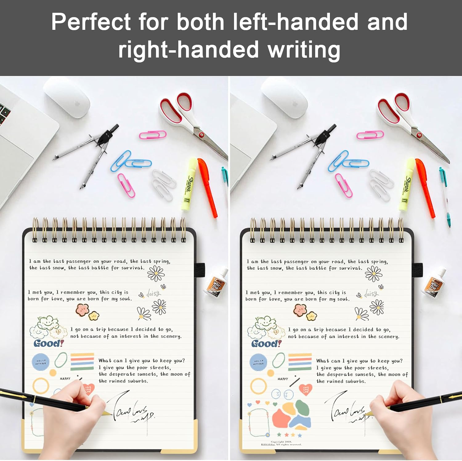 A4 Top Spiral Notebook, Large Leather Hardcover Top Bound Steno Pads, 240 Pages 100 gsm Thick Lined Paper Left Handed Notebook Journal for Work, School, Meeting Writing - Black, 8.5" x 11" - Image 6