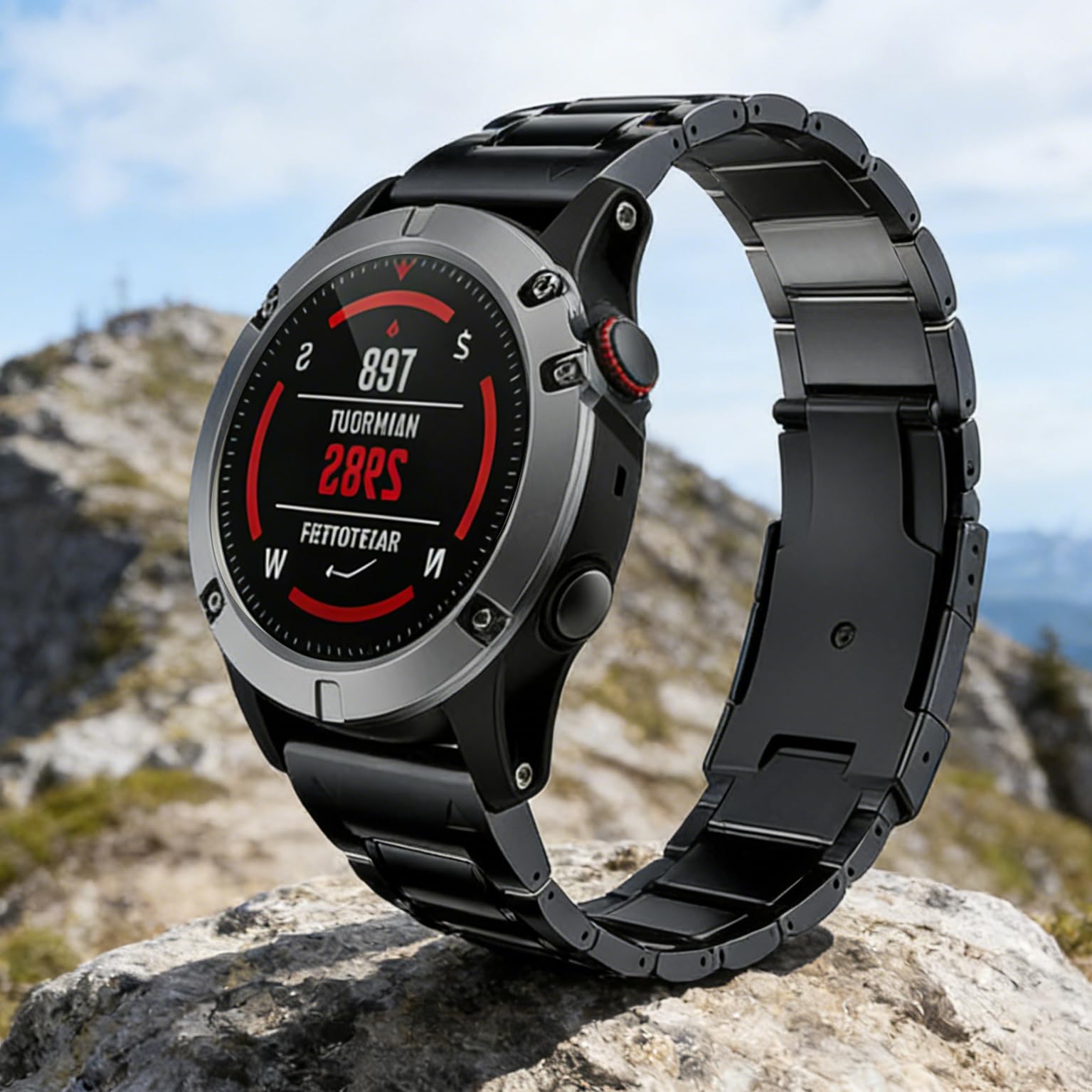 Cinturino Titanio Garmin QuickFit 22mm o 26mm, Bracciale a 5 Maglie