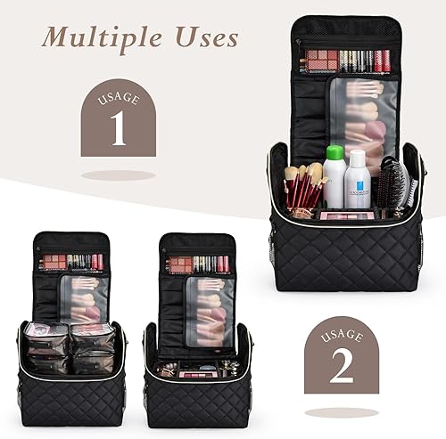 Miniatura 4 de Estuche de maquillaje grande, organizador de maquillaje, caja de maquillaje suave de 4 niveles para maquillaje de viaje, arte de uñas, extensión de
