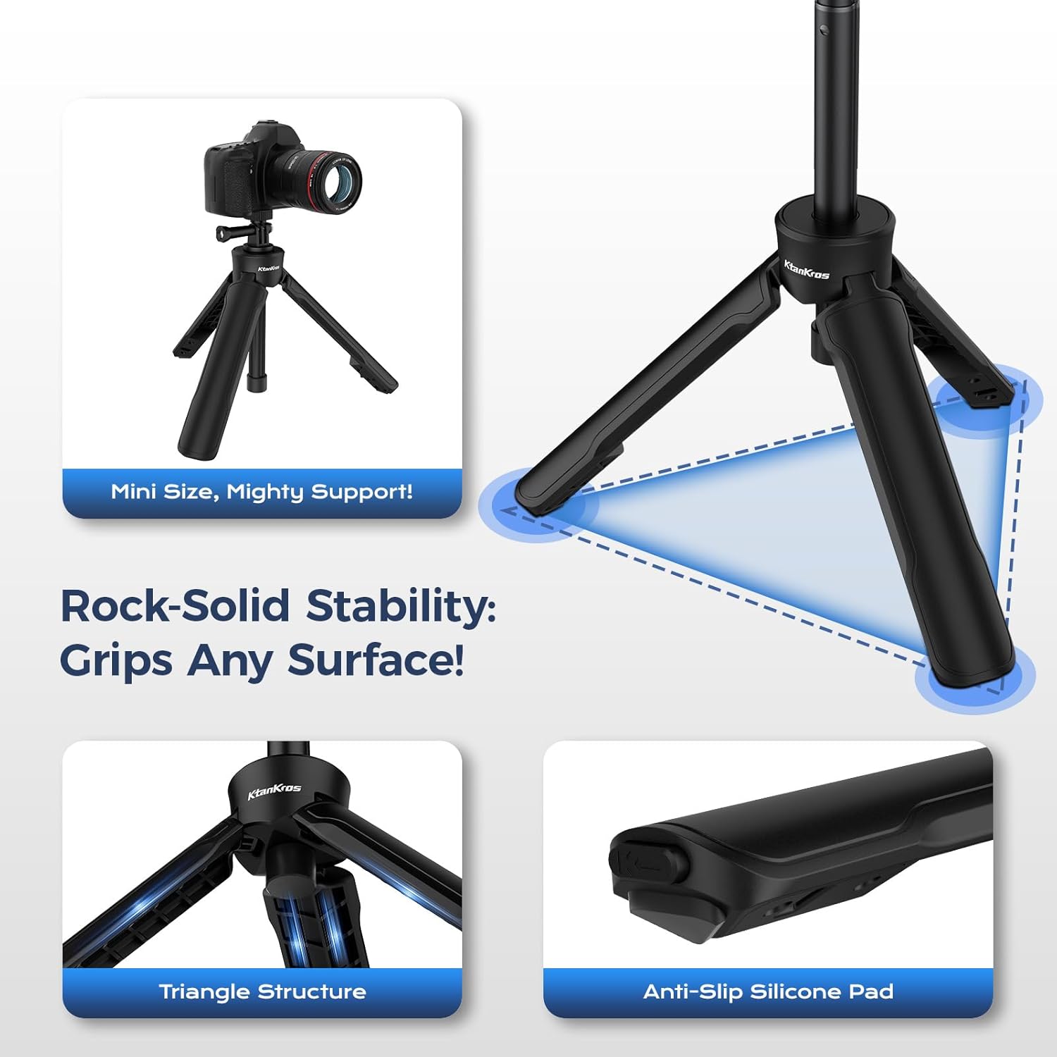Selfie Stick Tripod for Action Cameras，Instant Pop‑Open Tripod Legs, Portable Vlog Handle Grip for Outdoor Sports/Travel/Recording, Compatible with GoPro Hero 13/12/11/10/9/8/Max & DJI Osmo Action