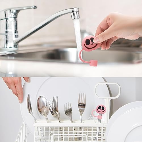 Miniatura 6 de Juego de 4 fundas de popote de silicona de Halloween para copa Stanley, bonito adorno de popote para vaso Stanley de 30 y 40 onzas, reutilizable a