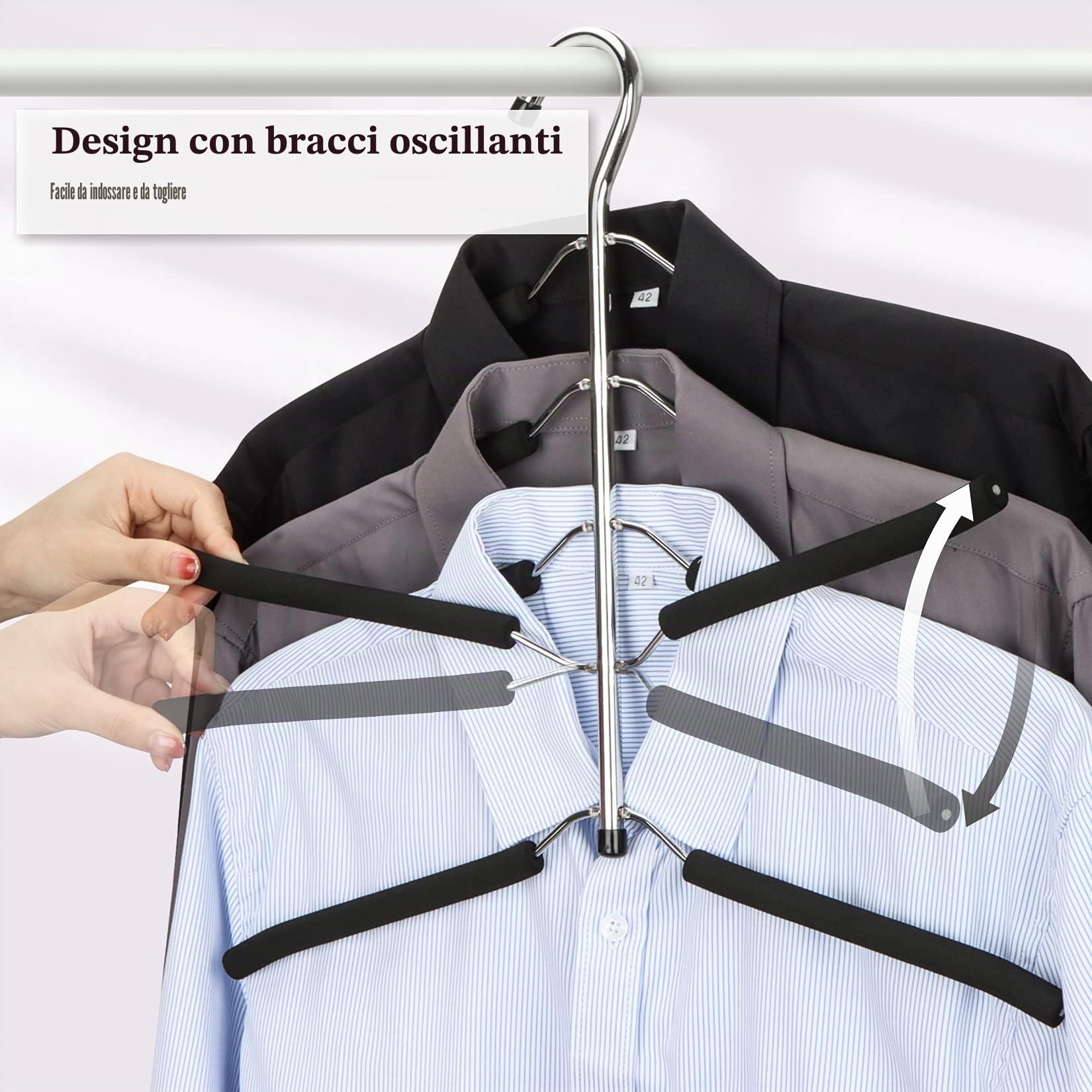 Appendiabiti Organizzatore Salvaspazio Multistrato Multi-Funzione per Adulti 5 in 1 Metallo Appendiabiti Ganci Eva Antiscivolo Organizzatore Multiuso per Camicie Pantaloni Cappotti 3 Pack