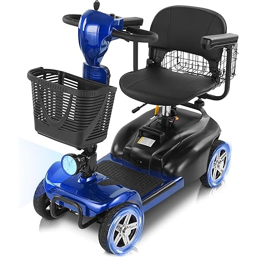 15/30 Miles 4 Wheels Mobility Scooter for Adults&Seniors Up to 300LBS, 350W Electric Powered Wheelchair Device w/Extended Battery, Dual Baskets, Rotating Seat, USB Charging
