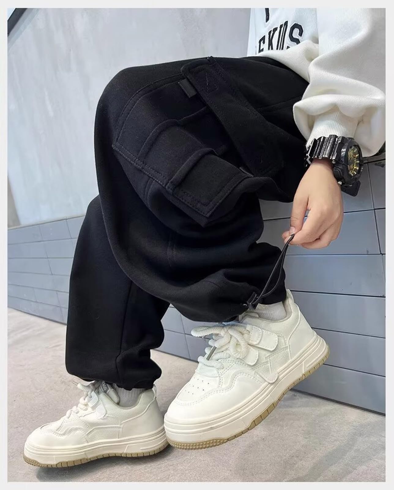 Generico Pantaloni Cargo Bambino 8-15 Anni Invernali con Elastico in Vita Pantaloni Baggy Bambini Trekking Casual con Tasche Hip Hop Jogging Ragazzo Sportivi Comodi
