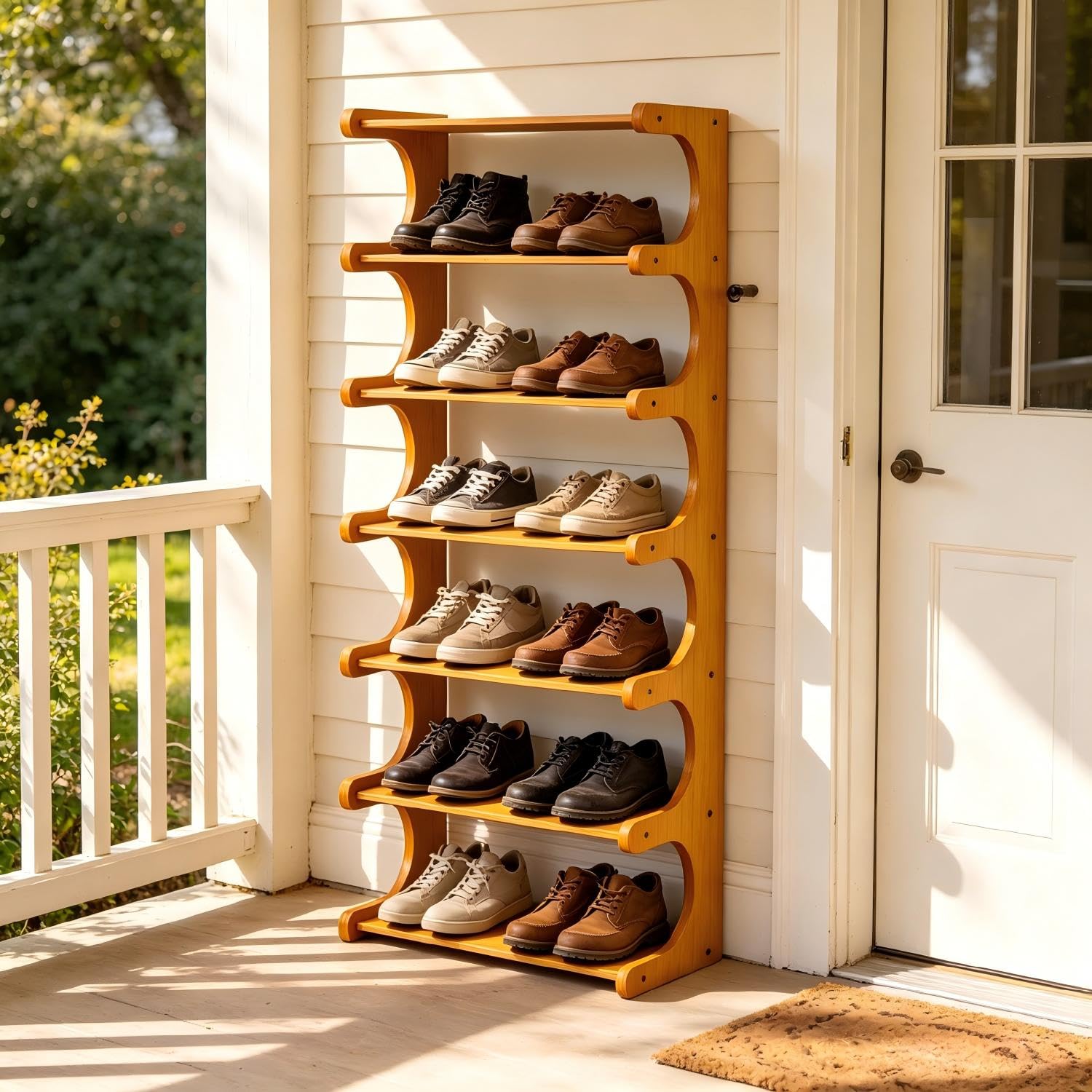 Étagère à chaussures verticale en bois à 7 niveaux de 104,1 cm de haut, tour à chaussures d'entrée multicouche en bois massif, organisateur de chaussures sur pied pour placard étroit