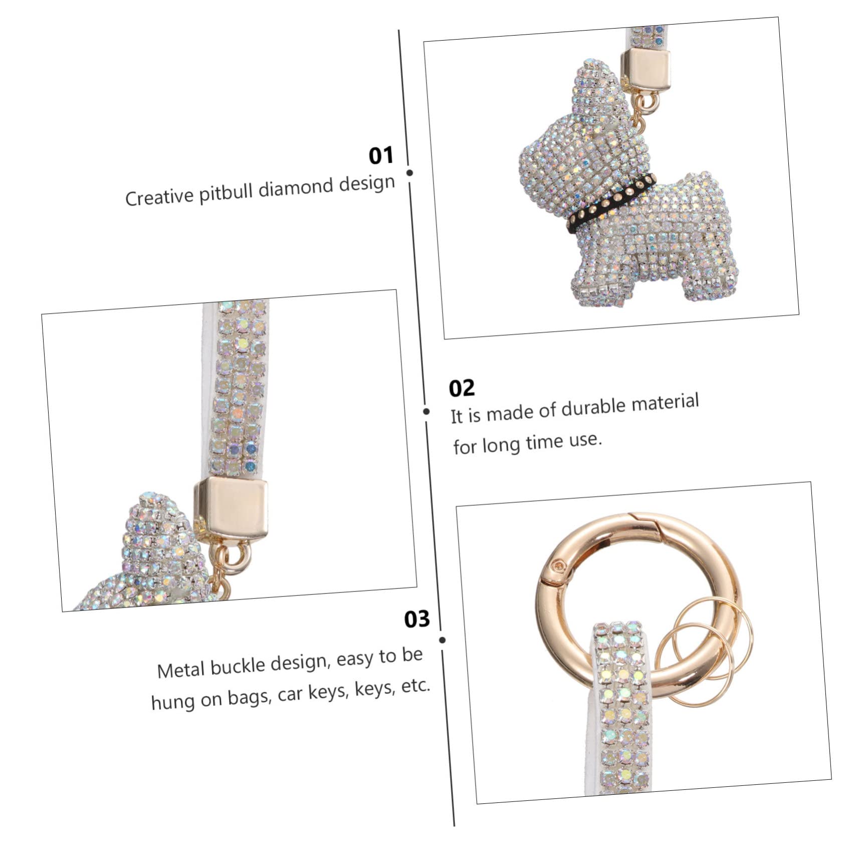 3 Piezas llavero bulldog francés llavero femenino de cumpleaños de las niñas anillas para llaveros decoración accesorio de bolsa anillo de llave de diamantes cristal bolsas