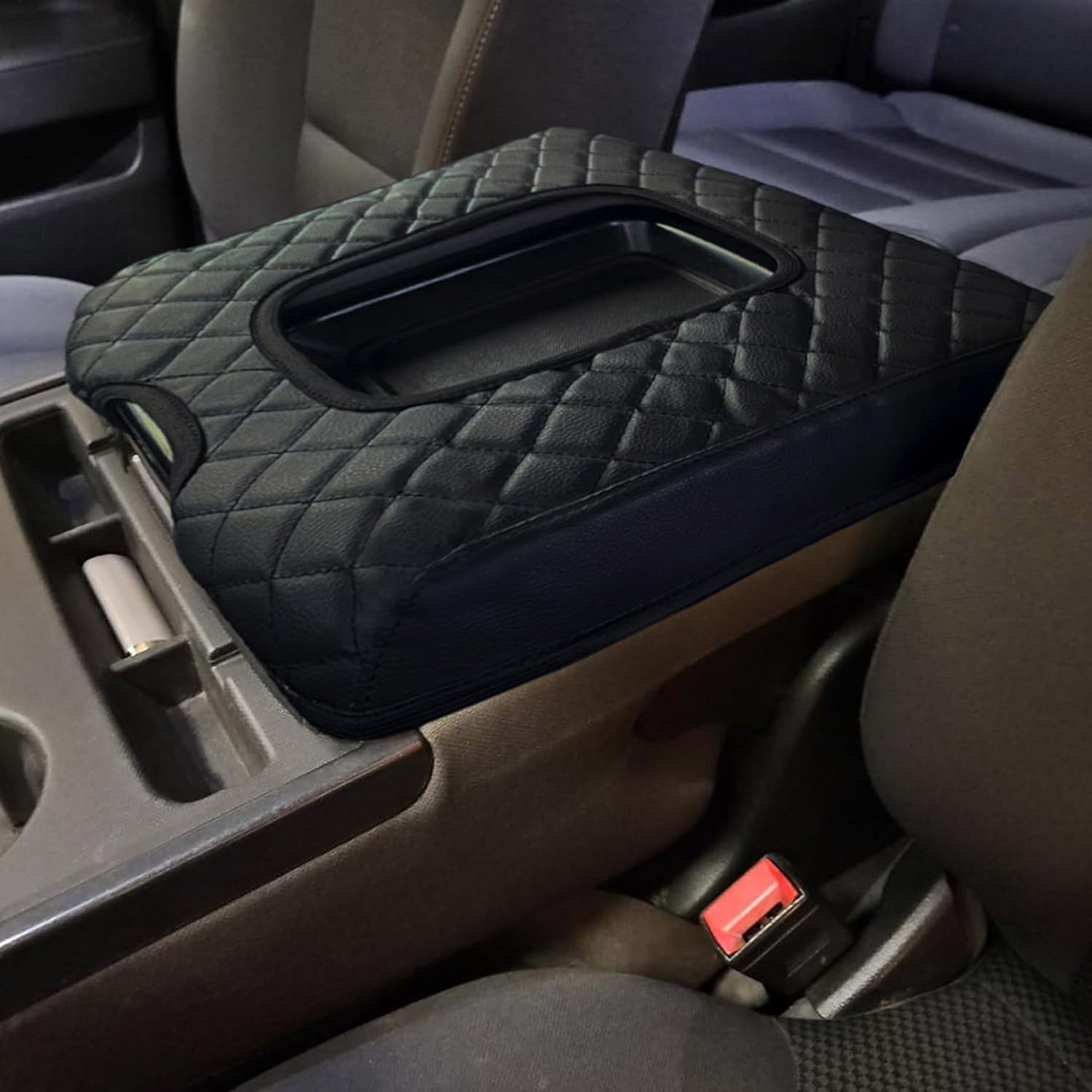 center console cover compatible with 2014-2018 chevy silverado/gmc sierra jump seat accessories, middle console armrest lid leather protective cover(only for split bench seat console)