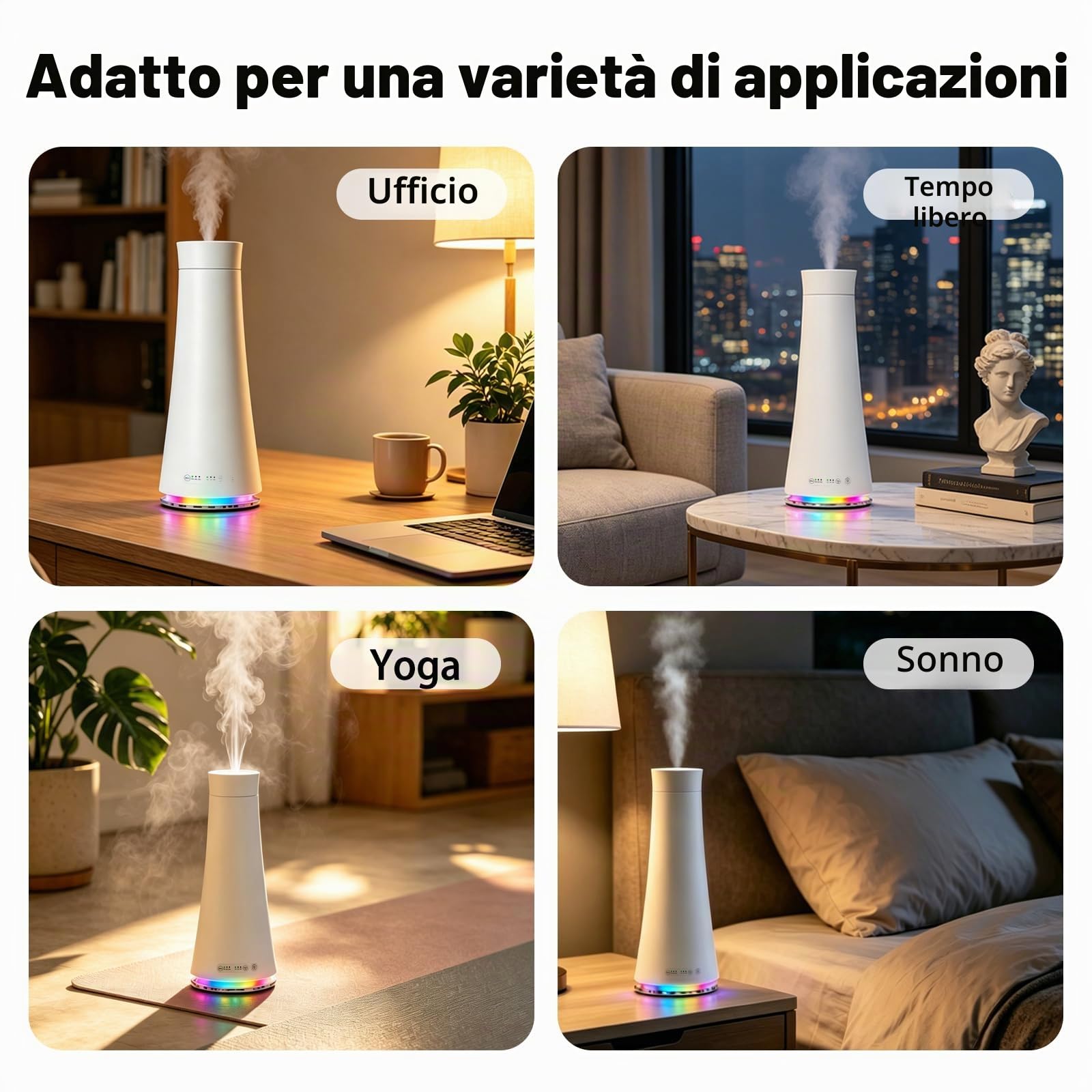 Diffusore di oli essenziali senza acqua con luce notturna, adatto per ambienti fino a 140 m². 4 impostazioni del timer, 3 livelli di intensità del (XL)