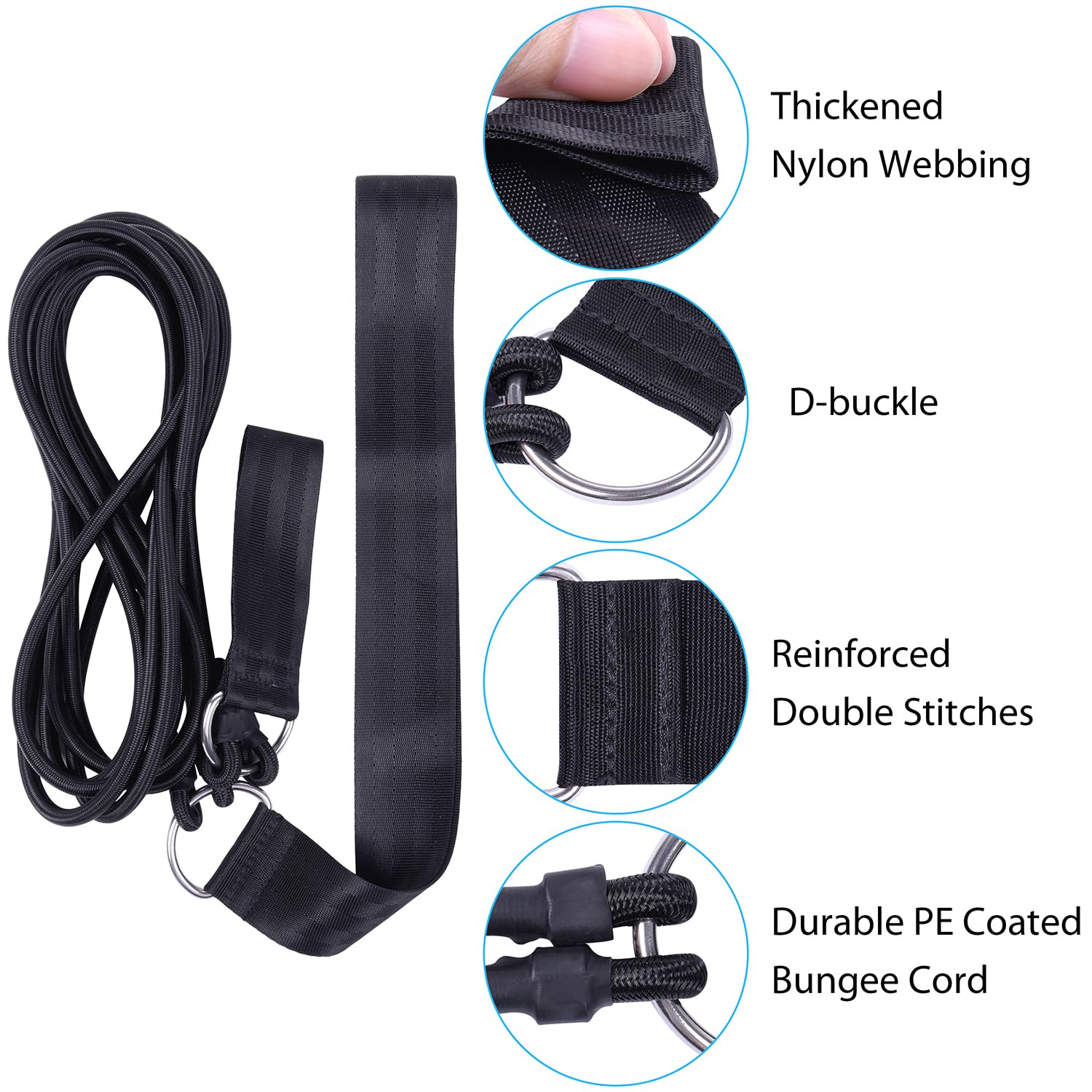 wisdompro Cintura per allenamento al nuoto, 2 m, corde elastiche di resistenza, imbracatura statica da nuoto, per adulti, blu