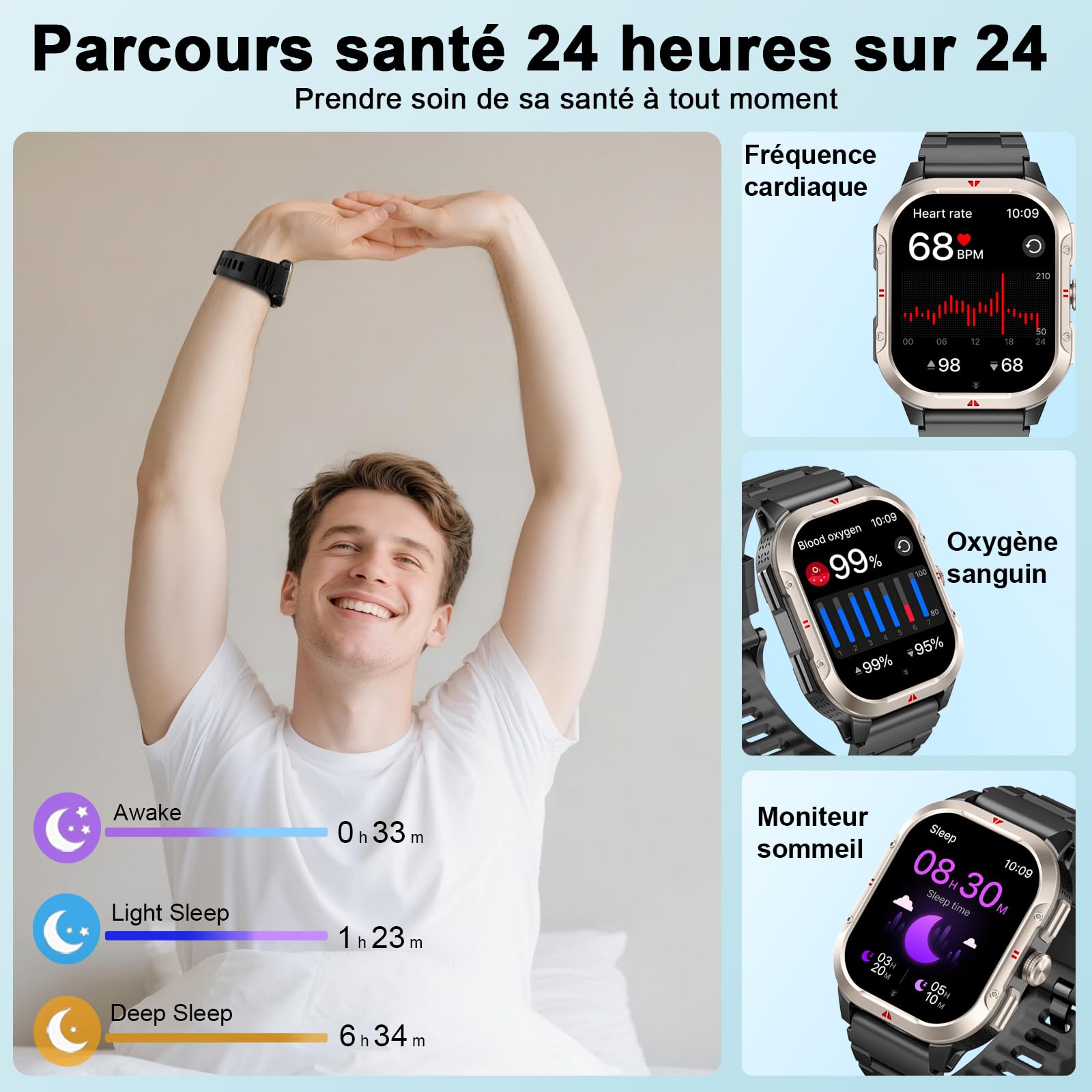 Smartwatch Homme Femme avec GPS Intégré, Appel Bluetooth, 110+ Sportifs, IP68, 2.06" HD pour Android iOS