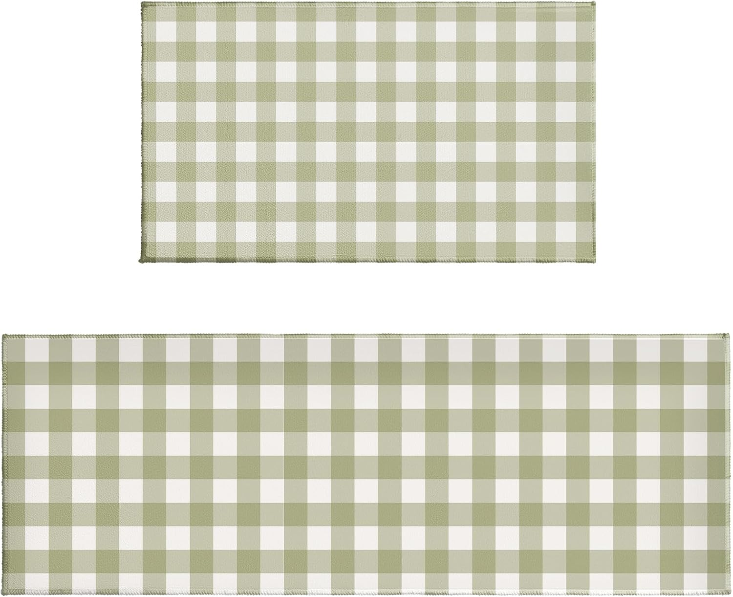Sage Green Kitchen Rugs Modern Farmhouse Buffalo Plaid Kitchen Mats for Floor French Country Rustic Floor Mat Non-Slip Carpet Runner for Hallways Laundry Bedroom Bathroom, Set of 2