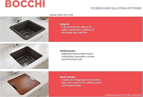 Miniatura 5 de BOCCHI Sotto - Fregadero de doble montaje de arcilla refractaria de 18 pulgadas con rejilla inferior protectora y colador en marrón mate