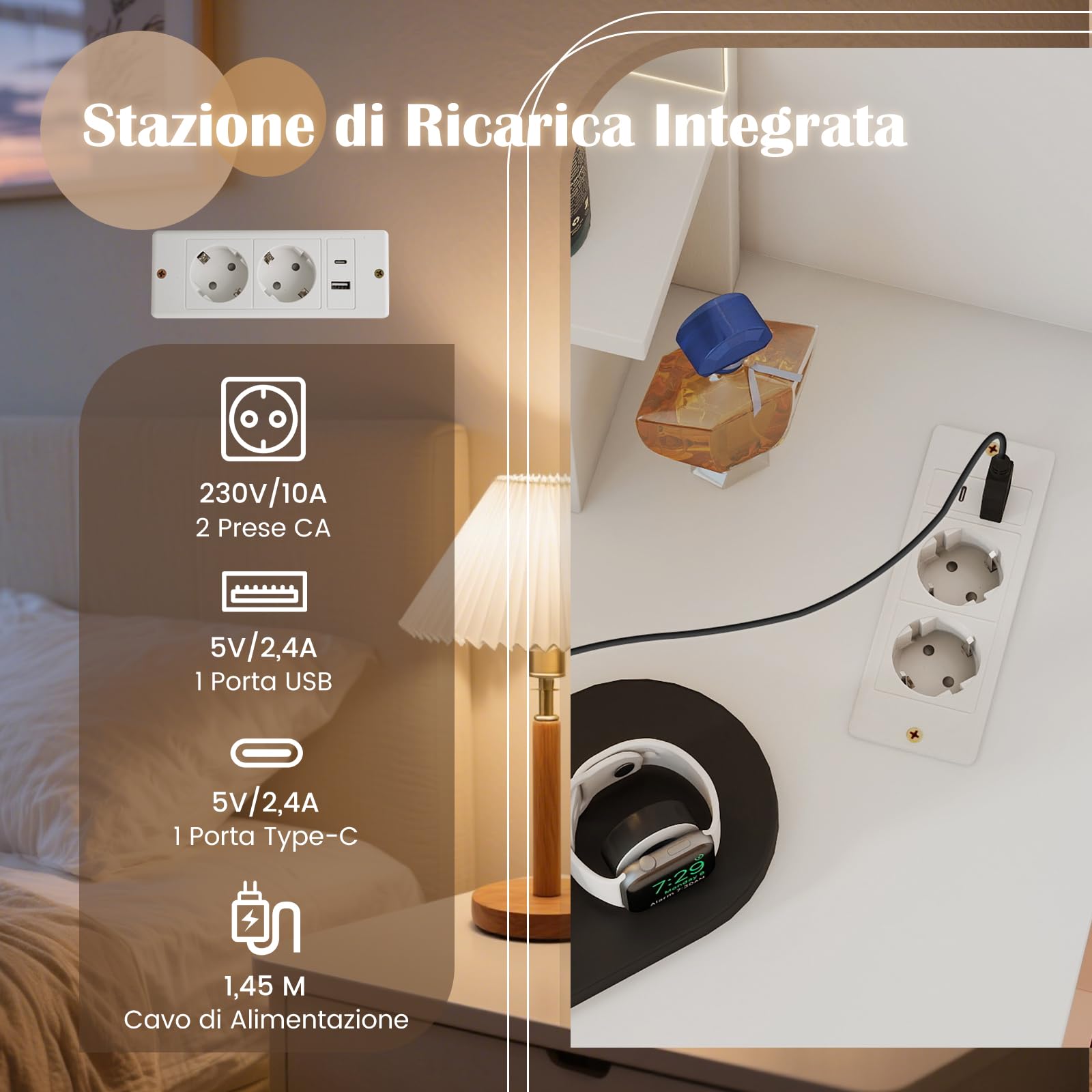COSTWAY Toeletta da Trucco con Luci Regolabile, Tavolo da Toeletta Angolare con Triplo Specchio, Sgabello, Mensole Aperte e Armadietto, 2 Sacchetti in Tessuto, per Soggiorno Camera da Letto